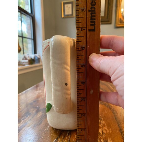 American Bisque Pottery Pitcher With Strawberry Design 6.5" Tall X 8" Wide Vinta - Picture 4 of 7